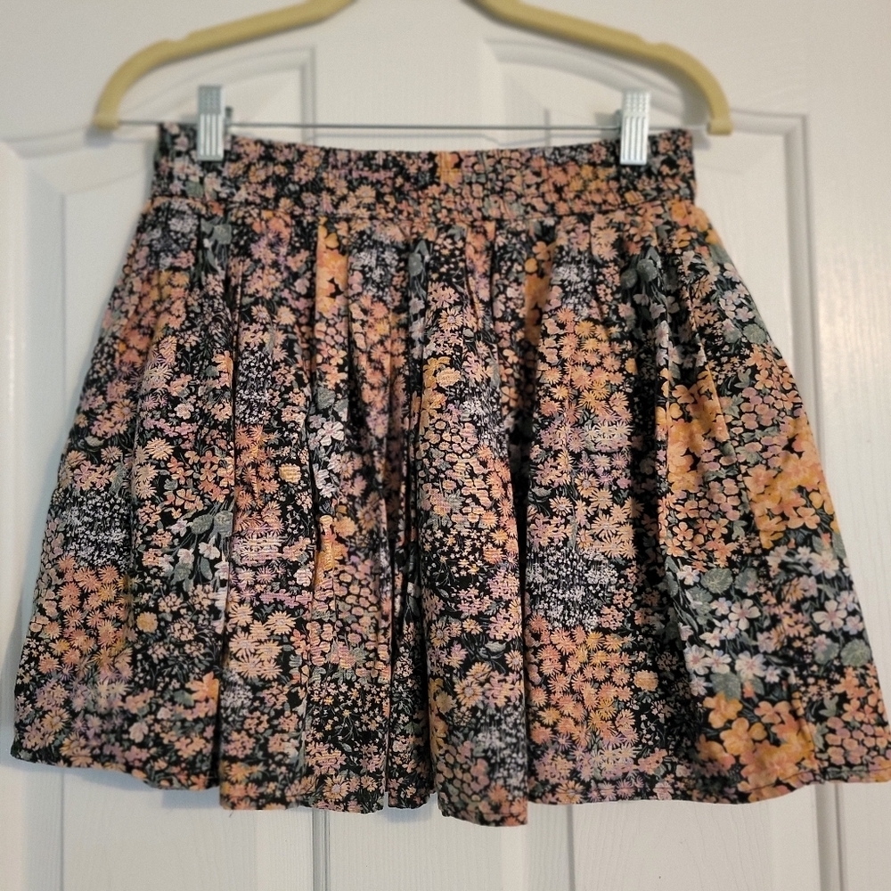 American Eagle Outfitters Floral Skater Skirt - Black and Orange